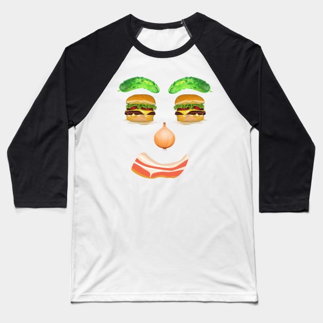 Burger Face Baseball T-Shirt by Rickido
